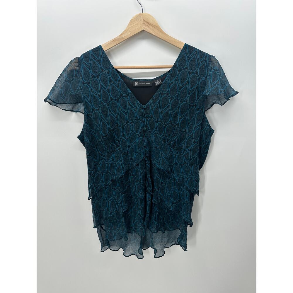 INC Womens Babydoll Silk Top Size 12 Dark Fairy Whimsigoth Button Front Sheer